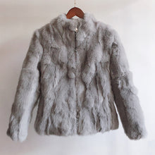 Load image into Gallery viewer, 2019 High Quality Real Fur Coat Fashion Genuine Rabbit Fur Overcoats Elegant Women Winter Outwear Stand Collar Rabbit Fur Jacket