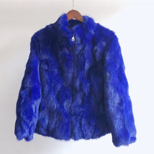 2019 High Quality Real Fur Coat Fashion Genuine Rabbit Fur Overcoats Elegant Women Winter Outwear Stand Collar Rabbit Fur Jacket