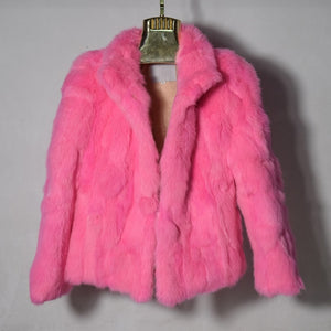 2019 High Quality Real Fur Coat Fashion Genuine Rabbit Fur Overcoats Elegant Women Winter Outwear Stand Collar Rabbit Fur Jacket