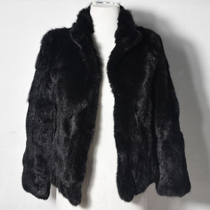 2019 High Quality Real Fur Coat Fashion Genuine Rabbit Fur Overcoats Elegant Women Winter Outwear Stand Collar Rabbit Fur Jacket