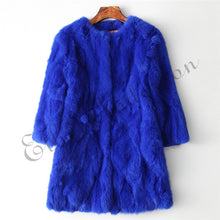 Load image into Gallery viewer, Ethel Anderson 100% Real Rabbit Fur Coat Women&#39;s O-Neck Long Rabbit Fur Jacket 3/4 Sleeves Vintage Style Leather Fur Outwear