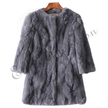 Load image into Gallery viewer, Ethel Anderson 100% Real Rabbit Fur Coat Women&#39;s O-Neck Long Rabbit Fur Jacket 3/4 Sleeves Vintage Style Leather Fur Outwear