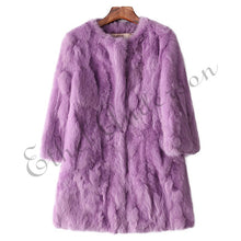 Load image into Gallery viewer, Ethel Anderson 100% Real Rabbit Fur Coat Women&#39;s O-Neck Long Rabbit Fur Jacket 3/4 Sleeves Vintage Style Leather Fur Outwear