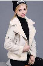 Load image into Gallery viewer, 2019 Faux Shearling Sheepskin Coat Women Leather Thick Suede Jacket Women Autumn Winter Lambs Wool Short Motorcycle Coats UV3001