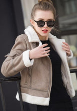 Load image into Gallery viewer, 2019 Faux Shearling Sheepskin Coat Women Leather Thick Suede Jacket Women Autumn Winter Lambs Wool Short Motorcycle Coats UV3001