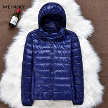 Load image into Gallery viewer, Winter Women Ultralight Thin Down Jacket White Duck Down Hooded Jackets Long Sleeve Warm Coat Parka Female Portable Outwear