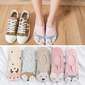 5Pairs/Lot Summer Korea socks women Cartoon Cat Fox mouse Socks Cute Animal Funny Ankle Socks Cotton invisible socks Dropship