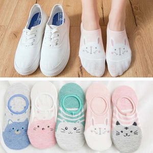 5Pairs/Lot Summer Korea socks women Cartoon Cat Fox mouse Socks Cute Animal Funny Ankle Socks Cotton invisible socks Dropship