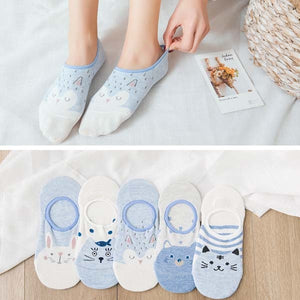 5Pairs/Lot Summer Korea socks women Cartoon Cat Fox mouse Socks Cute Animal Funny Ankle Socks Cotton invisible socks Dropship