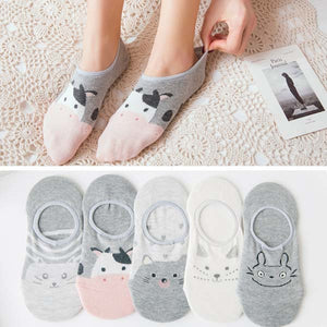 5Pairs/Lot Summer Korea socks women Cartoon Cat Fox mouse Socks Cute Animal Funny Ankle Socks Cotton invisible socks Dropship