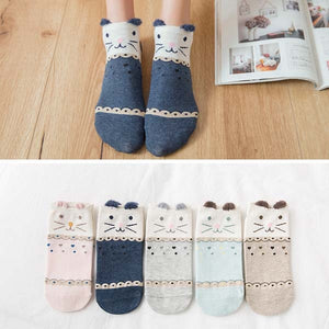 5Pairs/Lot Summer Korea socks women Cartoon Cat Fox mouse Socks Cute Animal Funny Ankle Socks Cotton invisible socks Dropship