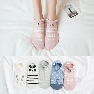 5Pairs/Lot Summer Korea socks women Cartoon Cat Fox mouse Socks Cute Animal Funny Ankle Socks Cotton invisible socks Dropship