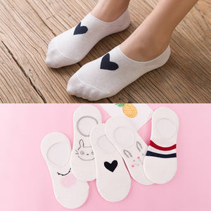 5Pairs/Lot Summer Korea socks women Cartoon Cat Fox mouse Socks Cute Animal Funny Ankle Socks Cotton invisible socks Dropship