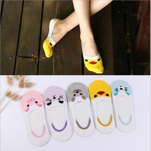 5Pairs/Lot Summer Korea socks women Cartoon Cat Fox mouse Socks Cute Animal Funny Ankle Socks Cotton invisible socks Dropship