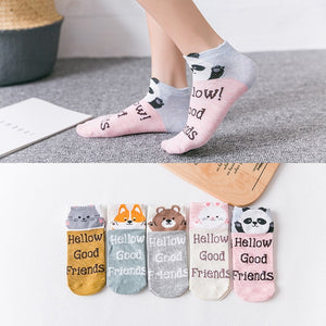 5Pairs/Lot Summer Korea socks women Cartoon Cat Fox mouse Socks Cute Animal Funny Ankle Socks Cotton invisible socks Dropship