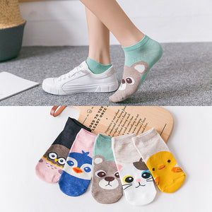 5Pairs/Lot Summer Korea socks women Cartoon Cat Fox mouse Socks Cute Animal Funny Ankle Socks Cotton invisible socks Dropship