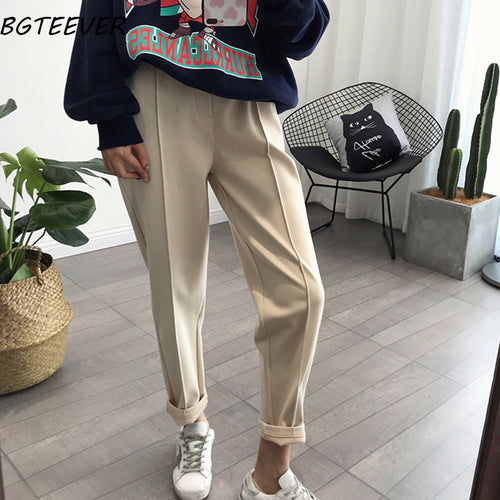 BGTEEVER Winter Thicken Women Pencil Pants Plus Size Wool Pants Female 2019 Autumn High Waist Loose Trousers Capris Good Fabric