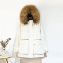 Load image into Gallery viewer, Fitaylor Winter Jacket Women Large Natural Fox Fur White Duck Down Coat Thick Parkas Warm Sash Tie Up Zipper Down Snow Outerwear