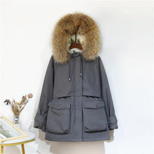 Load image into Gallery viewer, Fitaylor Winter Jacket Women Large Natural Fox Fur White Duck Down Coat Thick Parkas Warm Sash Tie Up Zipper Down Snow Outerwear