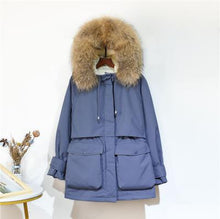 Load image into Gallery viewer, Fitaylor Winter Jacket Women Large Natural Fox Fur White Duck Down Coat Thick Parkas Warm Sash Tie Up Zipper Down Snow Outerwear