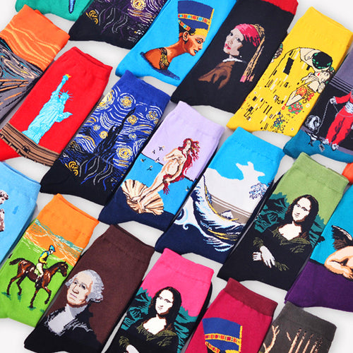 Hot Sale Classic Autumn Winter Retro Women Personality Art Van Gogh Mural World Famous Painting Female Socks Oil Happy Socks