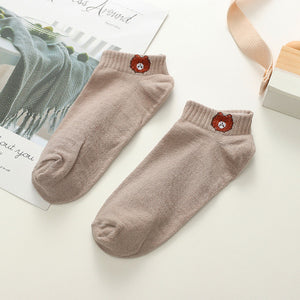 1 Pair Women Socks 2019 Spring Summer Lady Socks Cotton Color Cute Cartoon Embroidery Female Fashion Socks Girls Korean Style