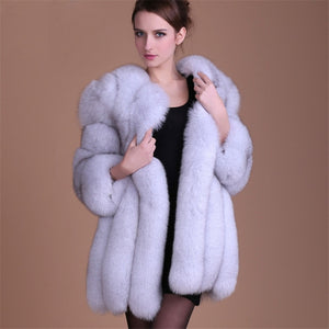 Women Winter Fluffy Faux Fur Coat High-Quality Thick Imitated Fox Fur Overcoat Female Warm Outwear