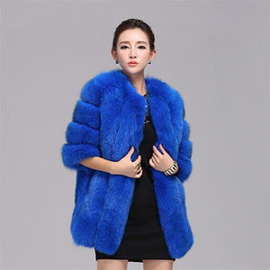 Women Winter Fluffy Faux Fur Coat High-Quality Thick Imitated Fox Fur Overcoat Female Warm Outwear