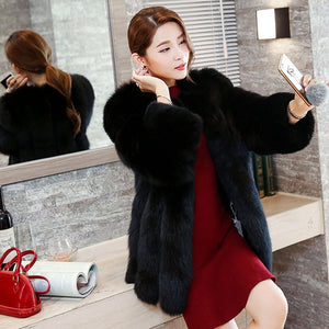 Women Winter Fluffy Faux Fur Coat High-Quality Thick Imitated Fox Fur Overcoat Female Warm Outwear