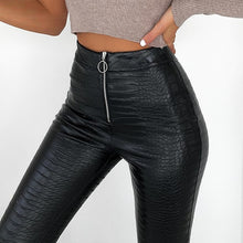 Load image into Gallery viewer, InstaHot Elegant High Waist Faux Leather Pants Women Pencil Skinny Pants Office Ladies Trousers Casual Slim Black Capris 2019