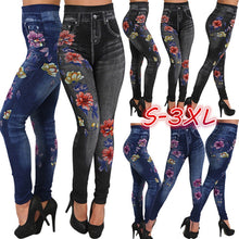 Load image into Gallery viewer, Women Leggings Print Pencil Pants Autumn And Winter Casual New Elastic Fashion High Waist Faux Jeans Leggings Plus Size 3XL