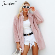 Load image into Gallery viewer, Simplee Elegant pink shaggy women faux fur coat streetwear Autumn winter warm plush teddy coat Female plus size overcoat party