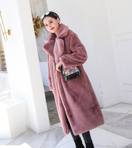 Winter Women High Quality Faux Rabbit Fur Coat Luxury Long Fur Coat Loose Lapel OverCoat Thick Warm Plus Size Female Plush Coats