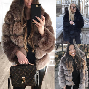 Womens Coat Women Fashion Luxury Faux Fur Coat Hooded Autumn Winter Warm Long Coat