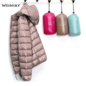 Winter Women Ultralight Thin Down Jacket White Duck Down Hooded Jackets Long Sleeve Warm Coat Parka Female Portable Outwear