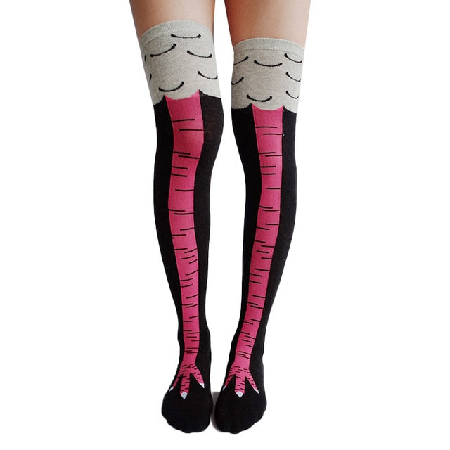 Winter Autumn Women 3D Chicken print Socks Funny 3D Cartoon Thigh High Sock fashion cute ladies Thin Toe Feet Socks cosplay