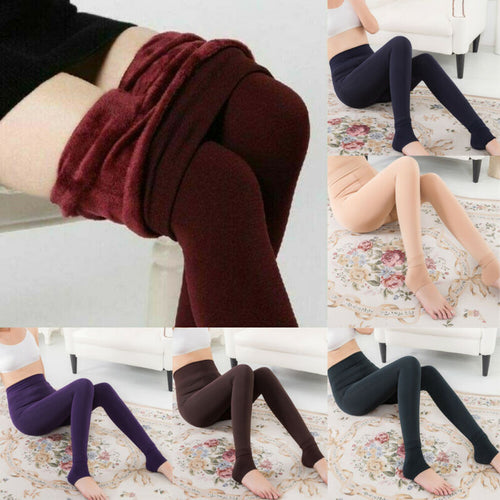 Women Winter Warm Thermal Thick Warm Fleece lined Stretch Slim Plain Leggings