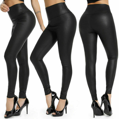 Hot Sale Women Black Stretch Faux Leather High Waist pants sheath Leggings ONE Size Cheap Women Clothing