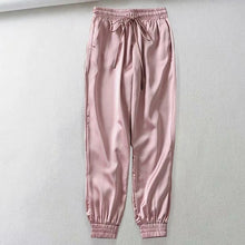 Load image into Gallery viewer, MoneRffi Big Pocket Satin Highlight Harem Pants Women Glossy Sport Ribbon Trousers BF Style Harajuku Joggers Women Sports Pants