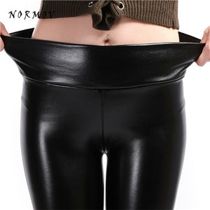 NORMOV S-5XL Women Faux Leather Leggings Winter Keep Warm High Waist Jegging Ankle-length Large Szie Plus velvet Female Legging