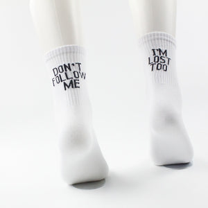 CHAOZHU Black White Cotton Socks AB Side Don't Follow Me I'm Lost too Creative Unisex Women Men Casual Socks Daily