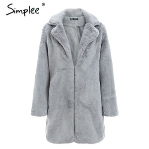 Simplee Elegant pink shaggy women faux fur coat streetwear Autumn winter warm plush teddy coat Female plus size overcoat party