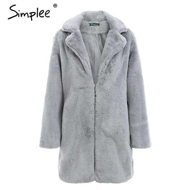 Simplee Elegant pink shaggy women faux fur coat streetwear Autumn winter warm plush teddy coat Female plus size overcoat party