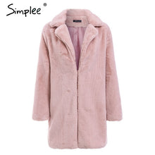 Load image into Gallery viewer, Simplee Elegant pink shaggy women faux fur coat streetwear Autumn winter warm plush teddy coat Female plus size overcoat party