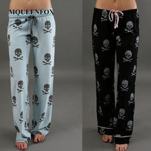 Load image into Gallery viewer, 2019 New Women Long Pants Low Waist Flare Wide Leg Pants Fashion Skull Printed Pajama Trousers Pants