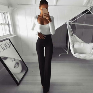 2019 New Casual Retro Women Plain Palazzo Solid High Waist Flare Wide Leg Chic Trousers Slim Long Loose OL Work Pants Plus Size