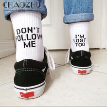 Load image into Gallery viewer, CHAOZHU Black White Cotton Socks AB Side Don&#39;t Follow Me I&#39;m Lost too Creative Unisex Women Men Casual Socks Daily