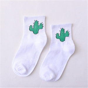 Summer Ladies Short Socks  Korea Japanese Cotton Flame Harajuku Socks Girl Cartoon Cactus Gun  Funny Female Socks