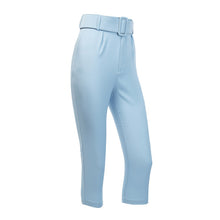 Load image into Gallery viewer, InstaHot Casual High Waist Pencil Pants Women Belt Ankle Length Office Lady Pants Blue Zipper Suit Trousers Straight Leg Sashes